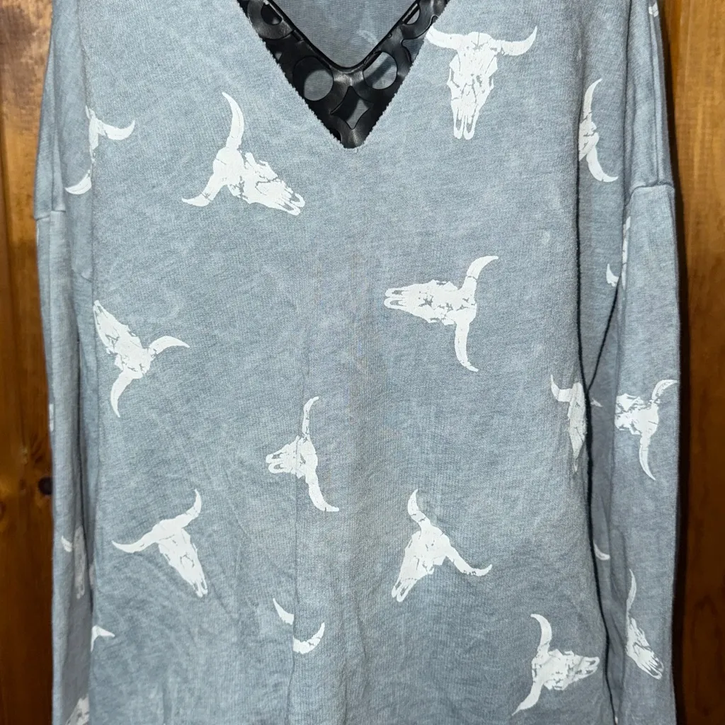 Vintage Havana Light Blue Sweater long horn western country rodeo causal top - Image 2