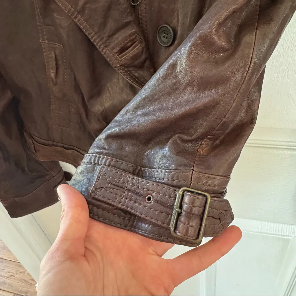 BNWT Y2K Abercrombie & Fitch Mia Leather Jacket Brown Genuine Leather Sz L - Image 8