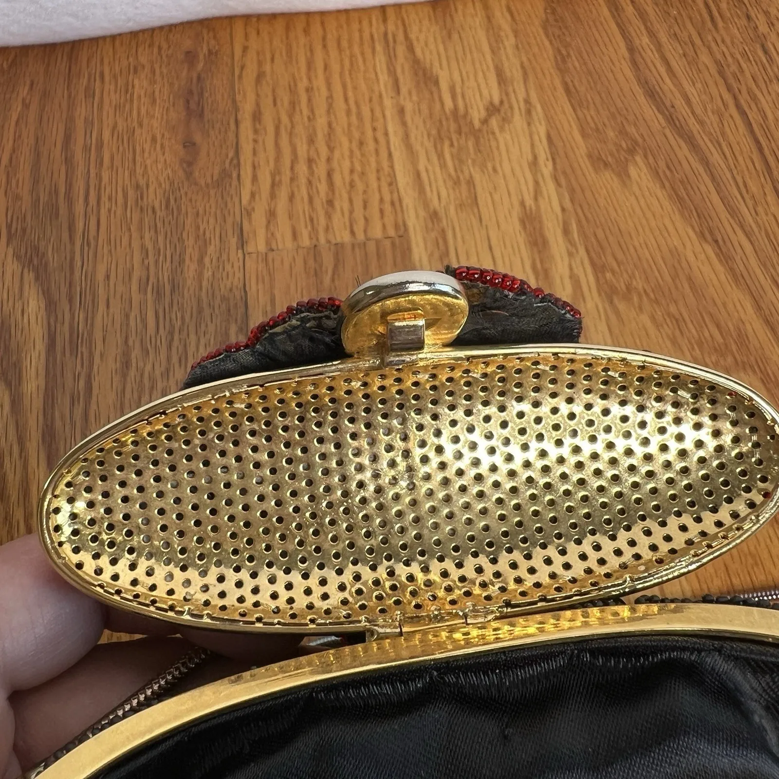 Vintage Handmade Black‎ Beaded Cross Body Bag Purse Evening Gold Strap Clutch Black - Image 11