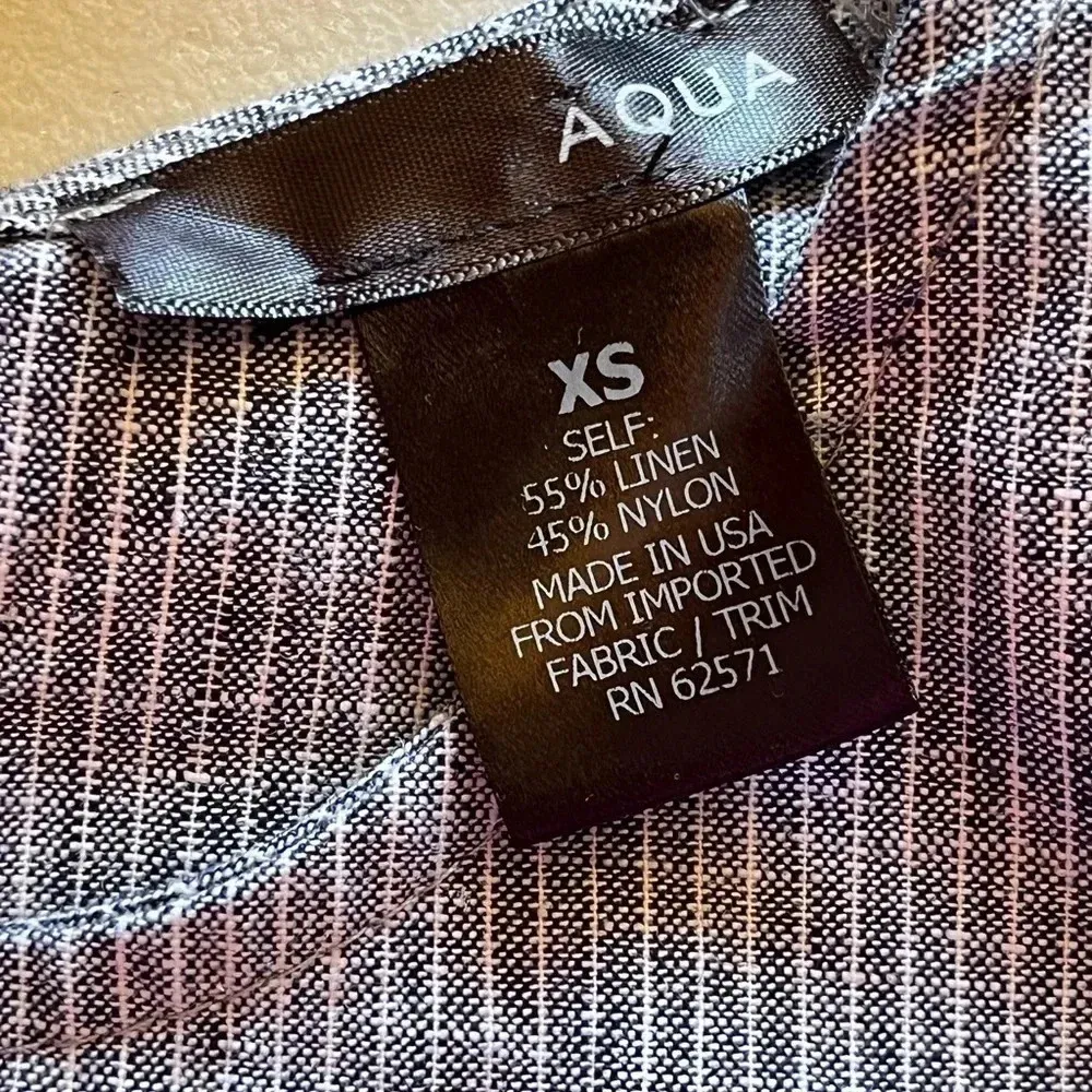 Aqua Blue White Striped Linen Blend Tie Waist Crop Top Sleeveless XS Nautical - Image 10