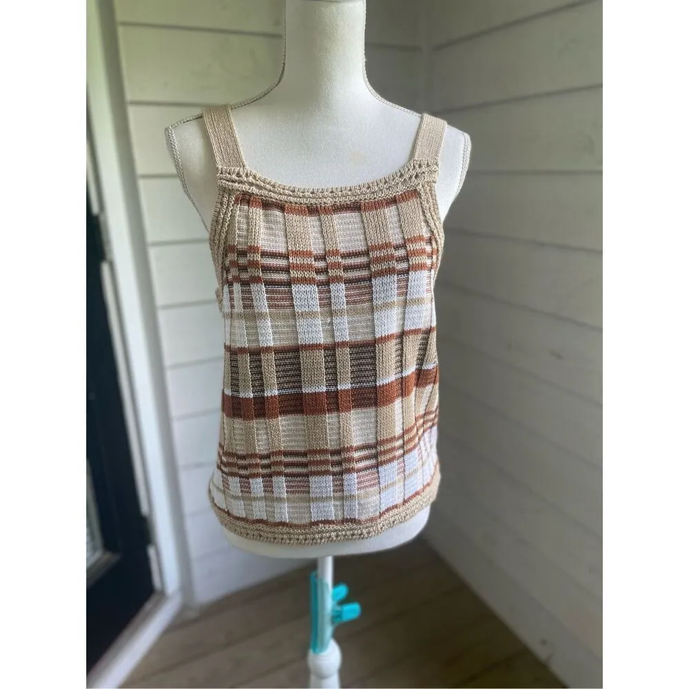 NWT Banana Republic Plaid Knit Cropped Sweater Tank Brown M - Image 9