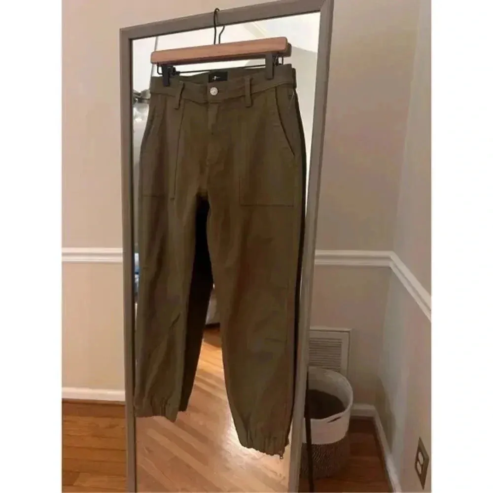 $248 7 For All Mankind‎ Women's Green Coated Zip Hem Jogger Pants Size 28 - Image 2