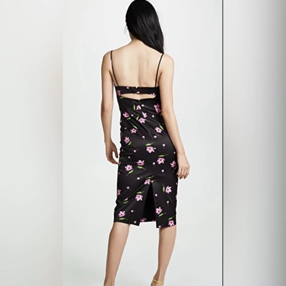 Milly Uma Satin Black Purple Floral Midi Sheath Dress Size 4 NWT - Image 2
