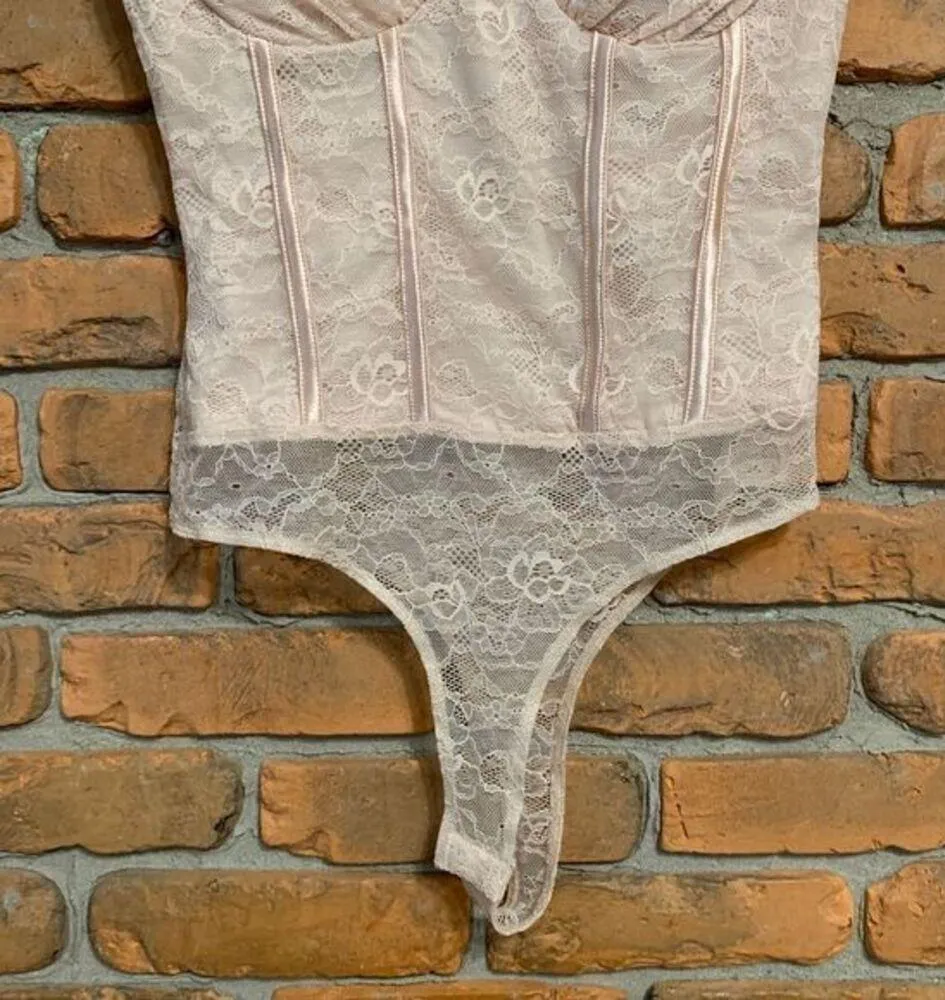 Privy Bodysuit Womens Medium Pink Lace High Neck Corset Bodysuit Bustier Top NWT - Image 4