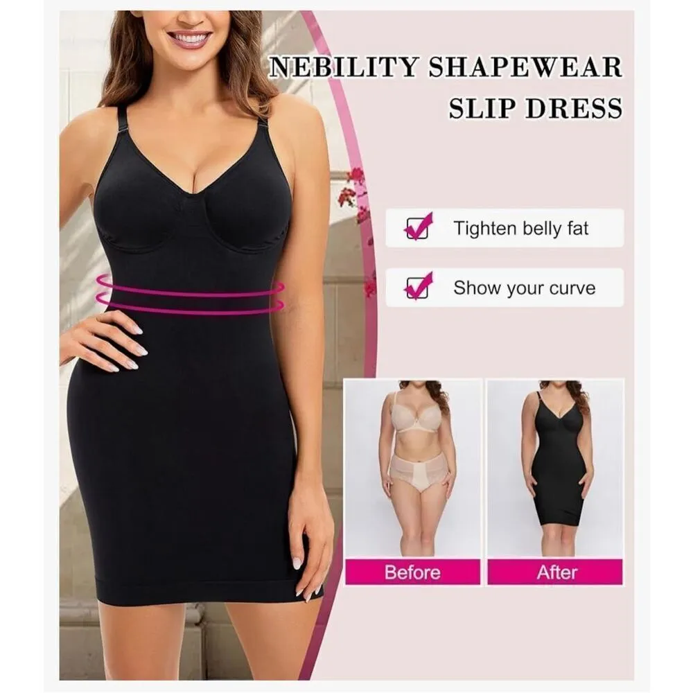 NEW Underwire Shapewear Dress Full Slip Tummy Control L Black Size L - Image 3