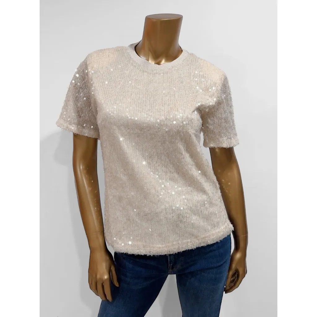 Grey Lab Women's Ivory White Padded Shoulder Open Back Sequin Top Size S - Image 3