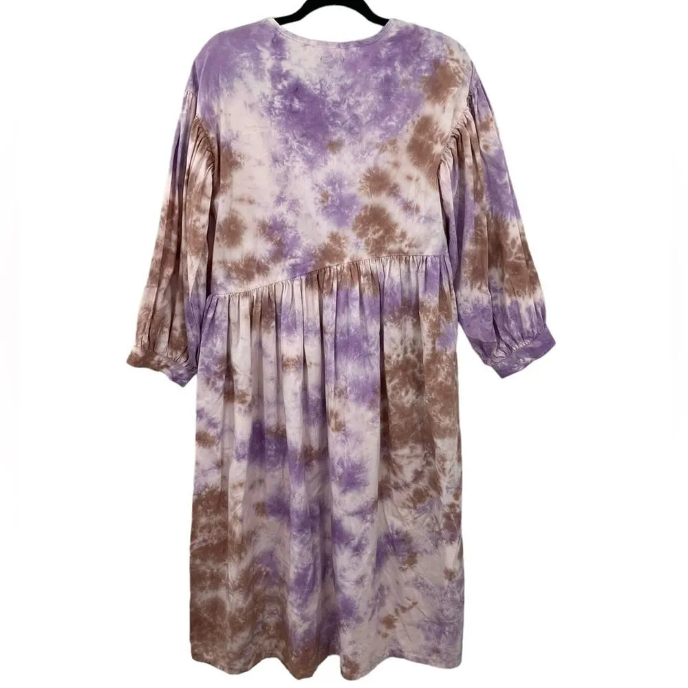 ET TIGRE Jayme Dress Size XS/S MIDI Tie Dye Purple Brown Ivory Cream Long Sleeve - Image 6