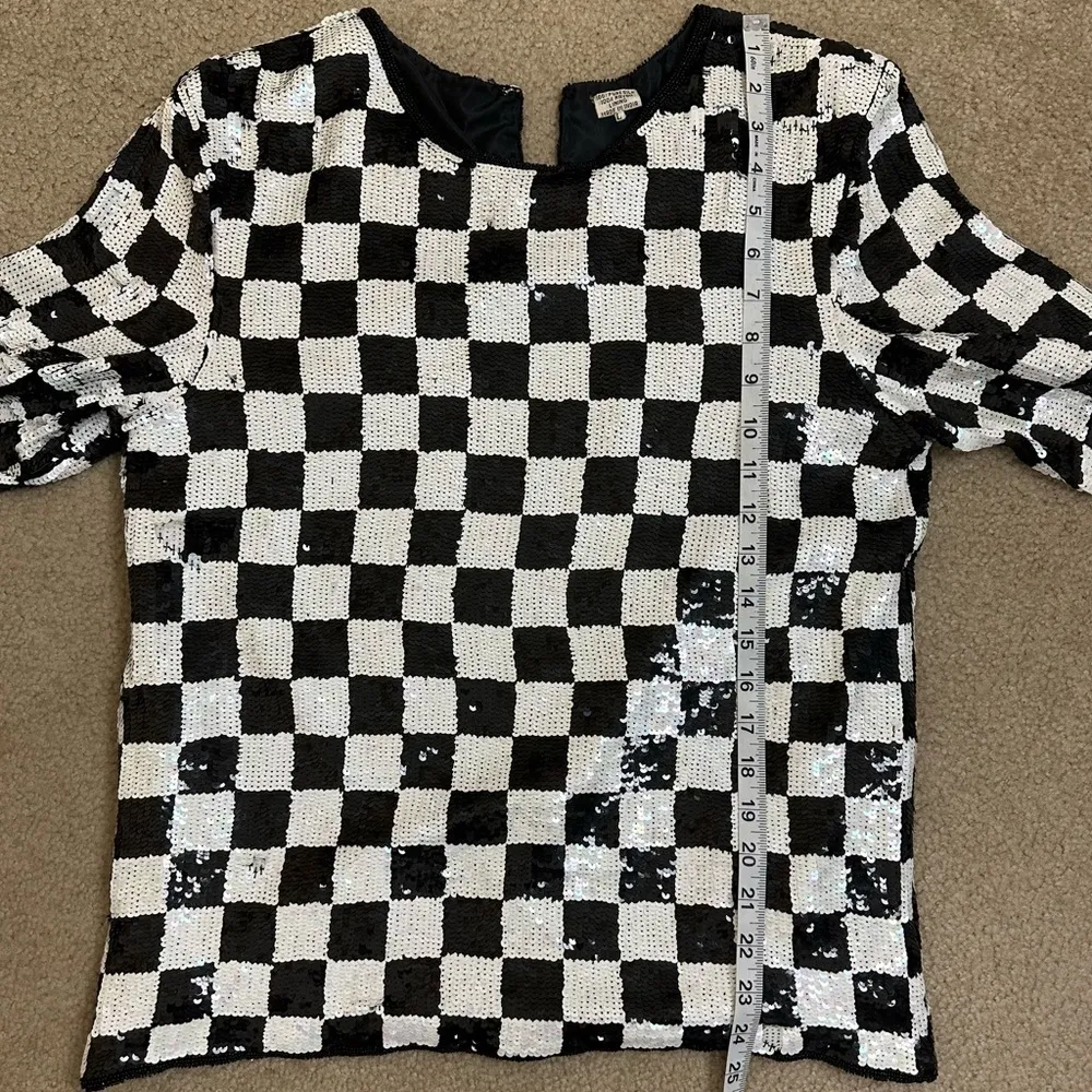 VINTAGE Black and White Checkered Silk Top Size L Size L - Image 11