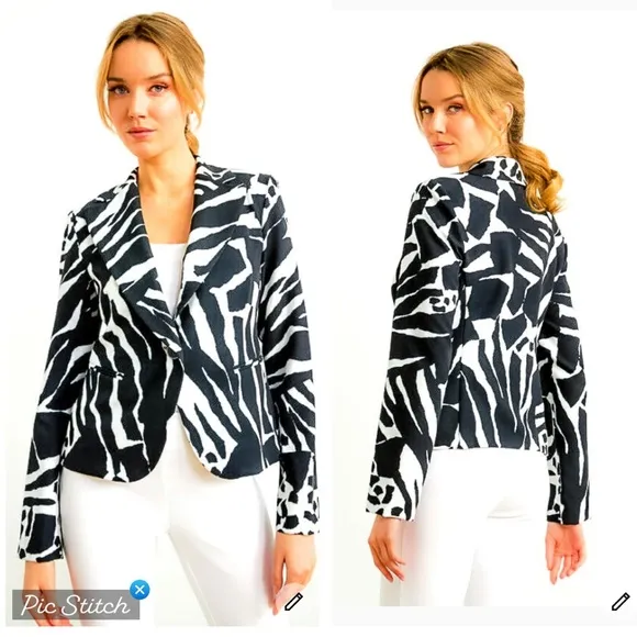 Joseph Ribkoff Black/White Animal Print Blazer - Image 2