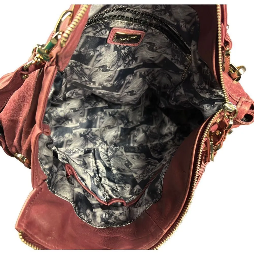 Junior Drake Gail Leather Handbag Tote Pleated Crossbody Large Pockets Cranberry Purple - Image 6