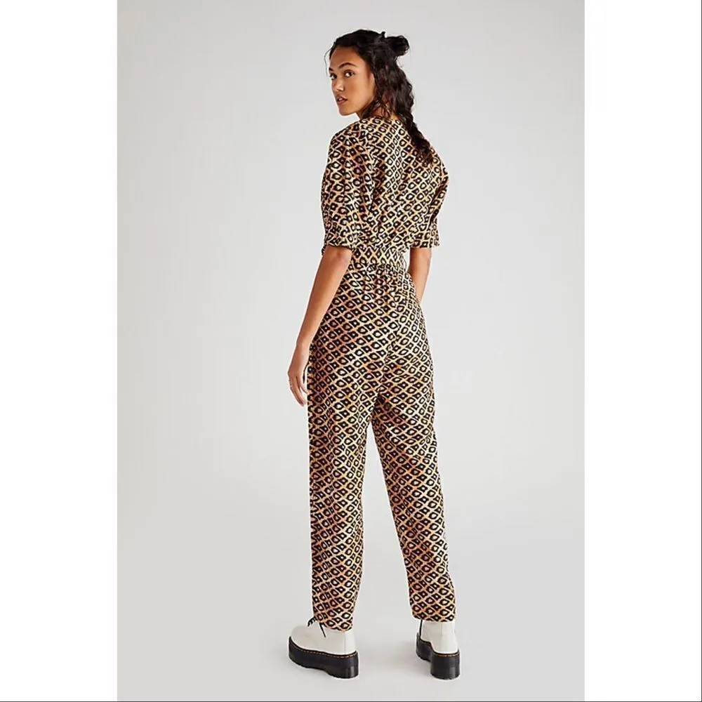 Scotch & Soda Jumpsuit Leopard Animal Print Puff Sleeve Utility Tan Black Medium - Image 5