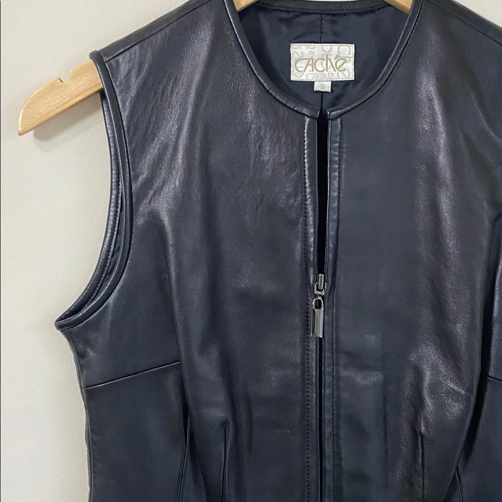 Cache Black Leather Vest size 2 - Image 3