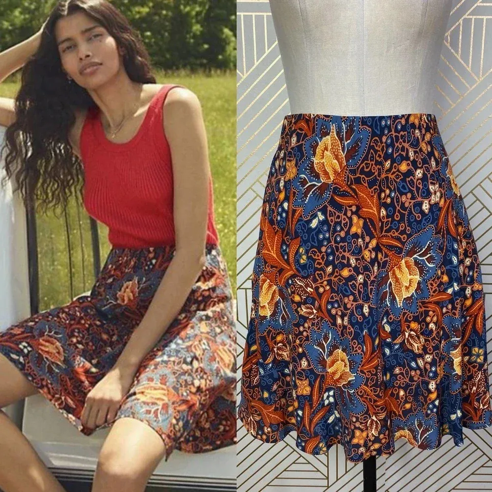 Anthropologie Sisters Gulassa Caterina‎ Mini Skirt Floral Orange Blue Size US XS - Image 2