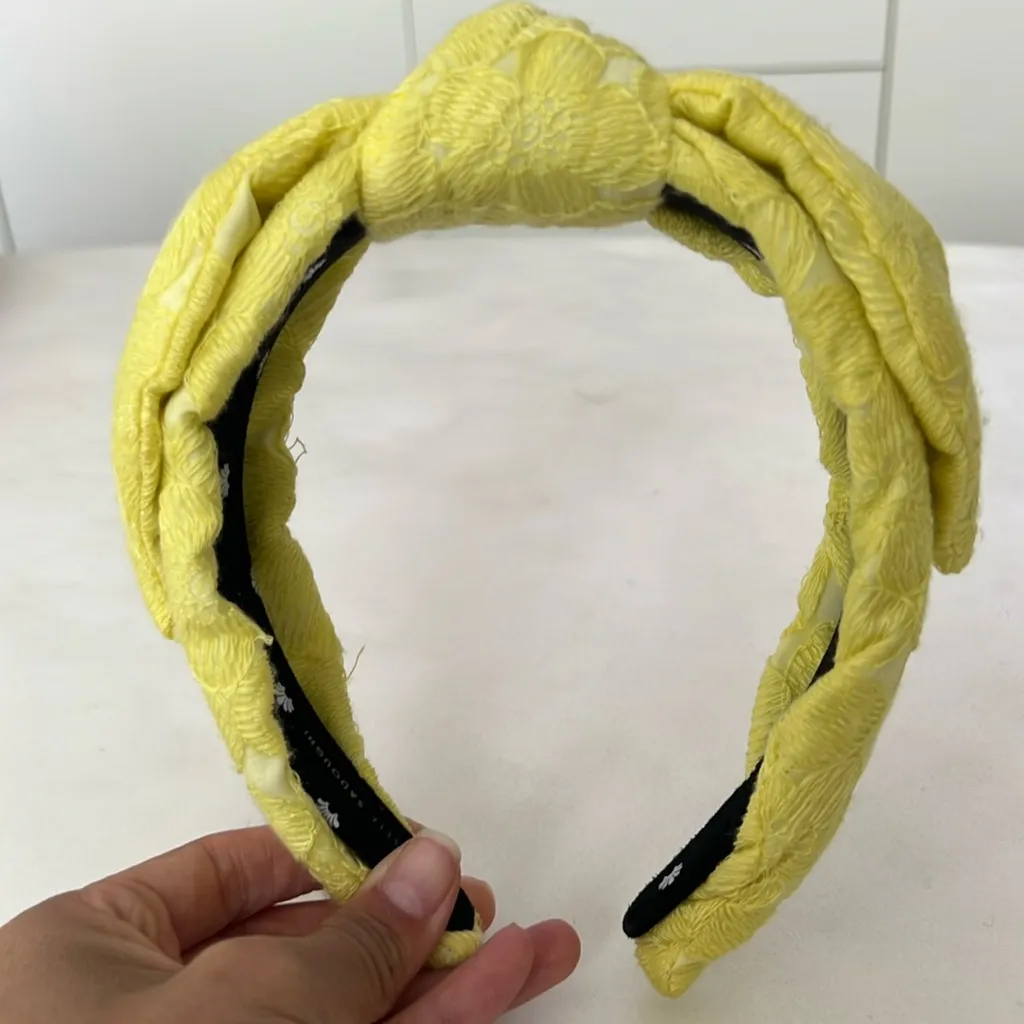 Lele Sadoughi Yellow Veronica Brocade Eyelet Floral Headband (Rare) - Image 5