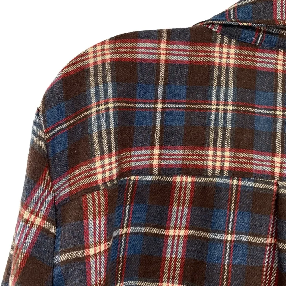 Adora Women’s Oversized Long Plaid Flannel Button Down Shirt Gorpcore Granola Blue Size L - Image 9