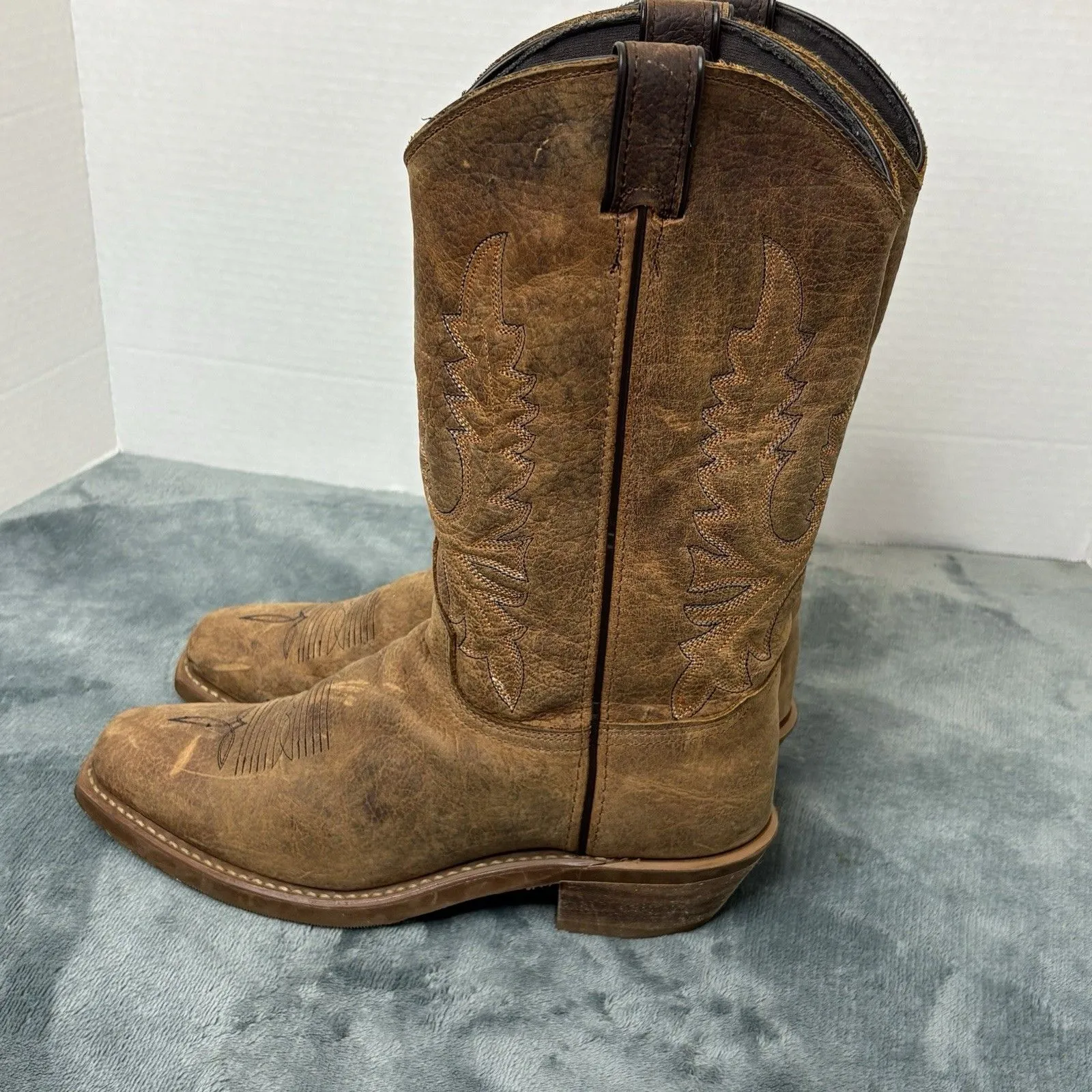 Abilene Boots Womens 11in USA Square Toe Tan Bison Leather Cowboy Boots 8M Size 11 - Image 9