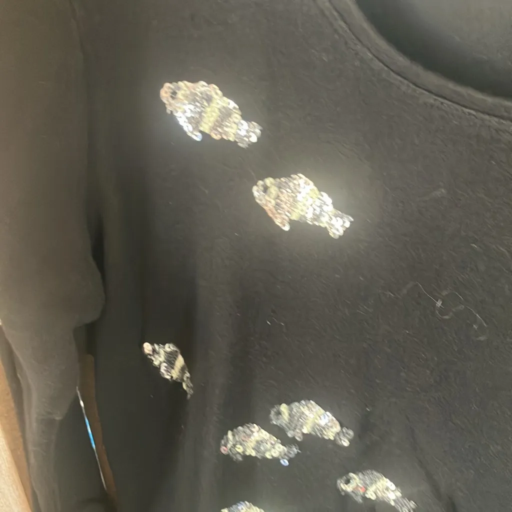 Talbots Black Top with Silver Sequin Accents petite small - Image 2