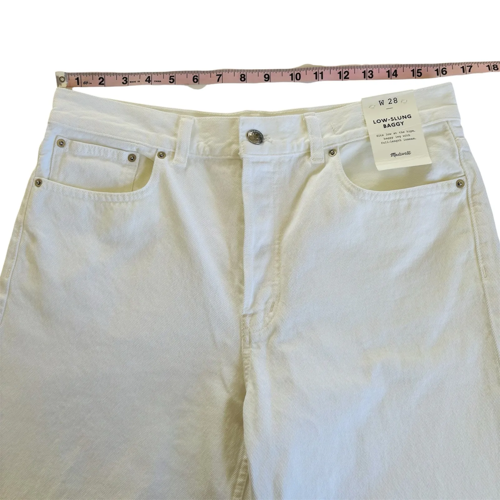 Madewell Low-Slung Baggy Wide Leg White Jeans Women’s Size 28 Cotton Retro NWT - Image 5