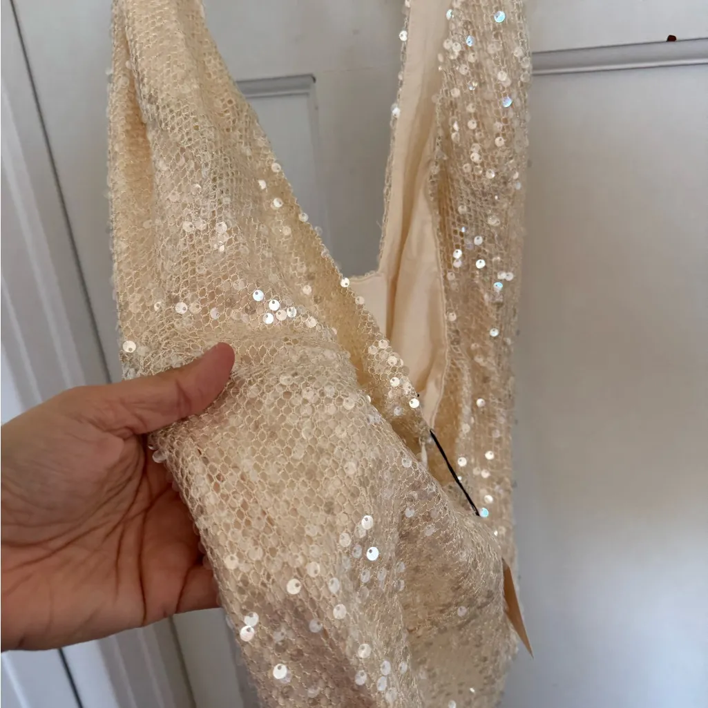 NWT Superdown ivory sequin plunge neckline mini dress size large - Image 5