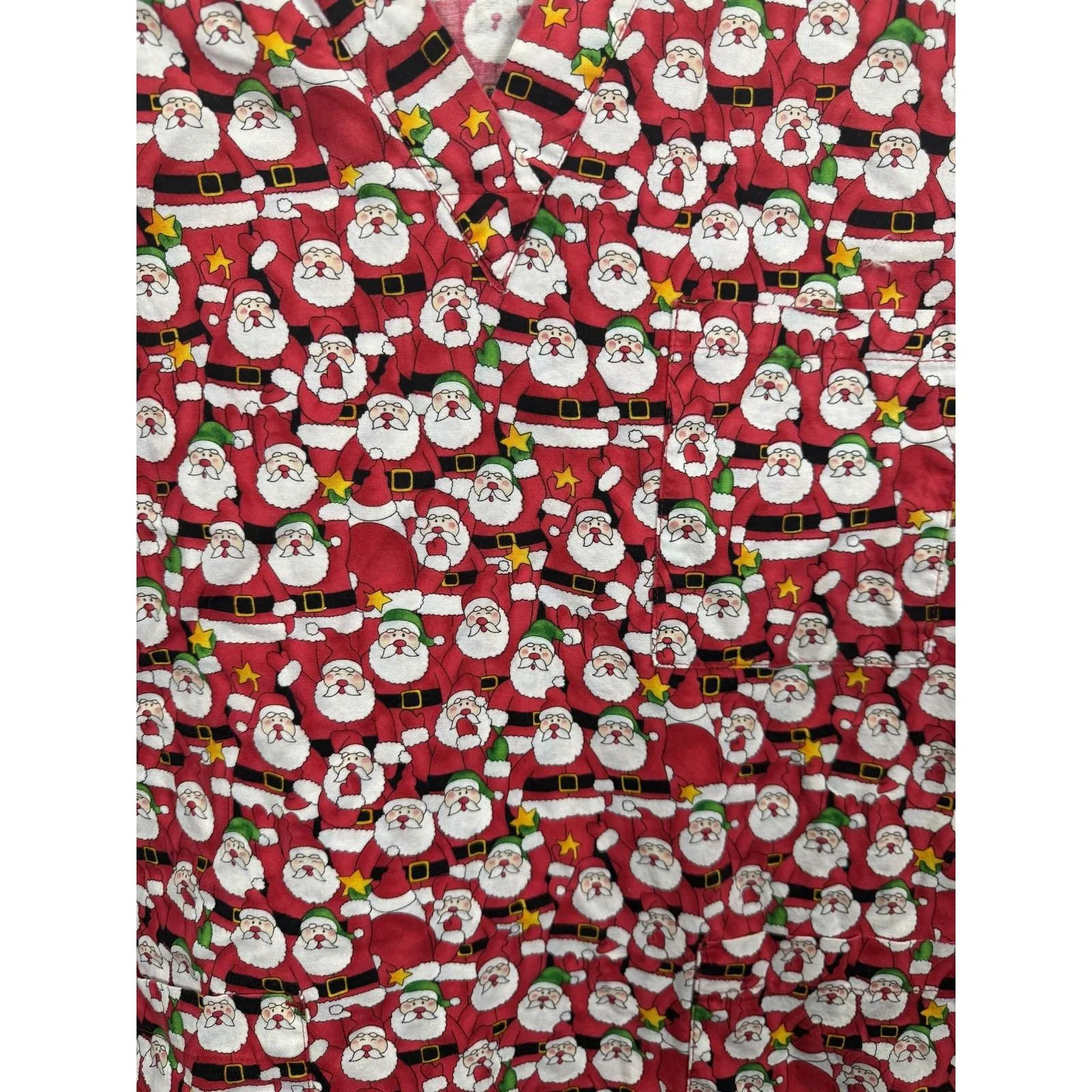 Peaches Uniforms Scrub Top Womens Large Red Santa Christmas V - Image 2