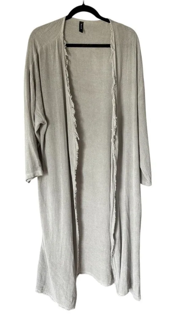 Venti6 Linen Blend Long Duster Coat Gray Frayed Hem size L Lagenlook Boho Luxe Size L - Image 1