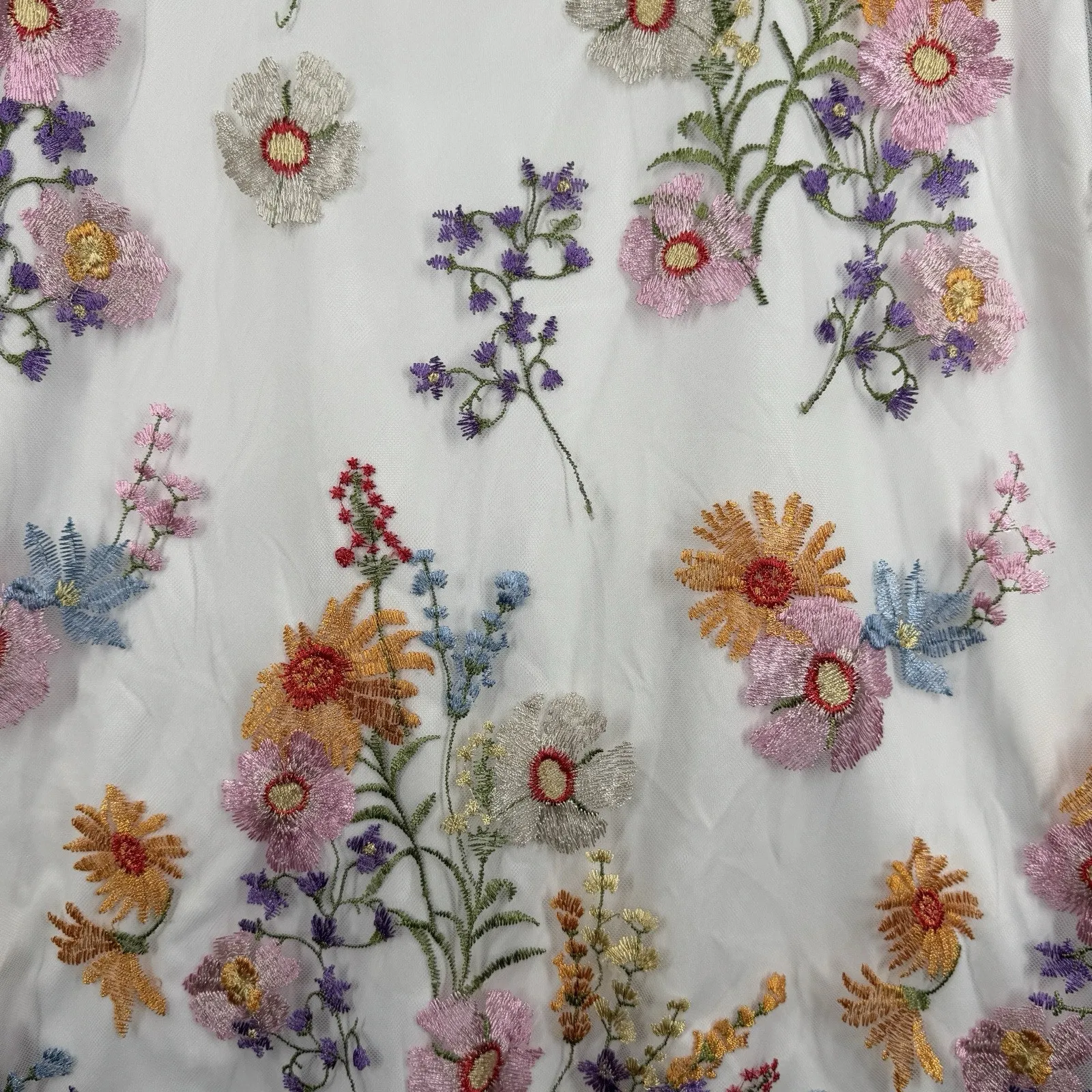 Adrianna Papell Dress Womens 6 White Multi Embroidered Floral Mesh Party Wedding - Image 6