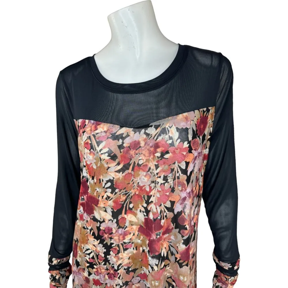 LOGO By Lori Goldstein Printed Sheer Top with Solid Details Medium Black - Image 2