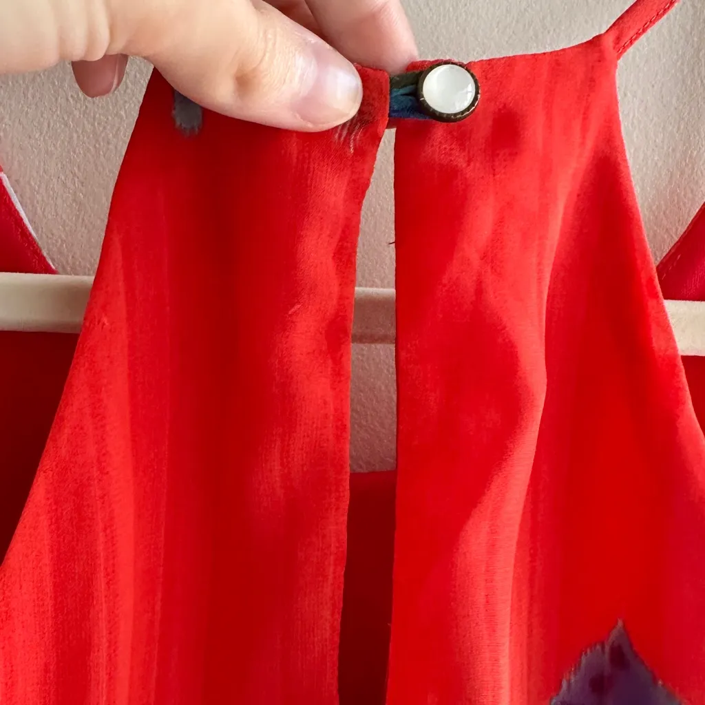 Sienna Sky Tropical Pleated High Neck Tank Top, Orange/Blue Floral, XS - Image 16