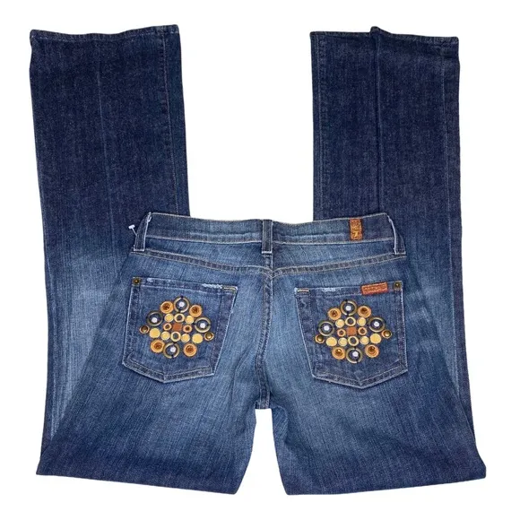 new ® ☯︎︎ Gold Medallion Embroidered Bootcut Jeans ☯︎︎ NY Dark - Image 2