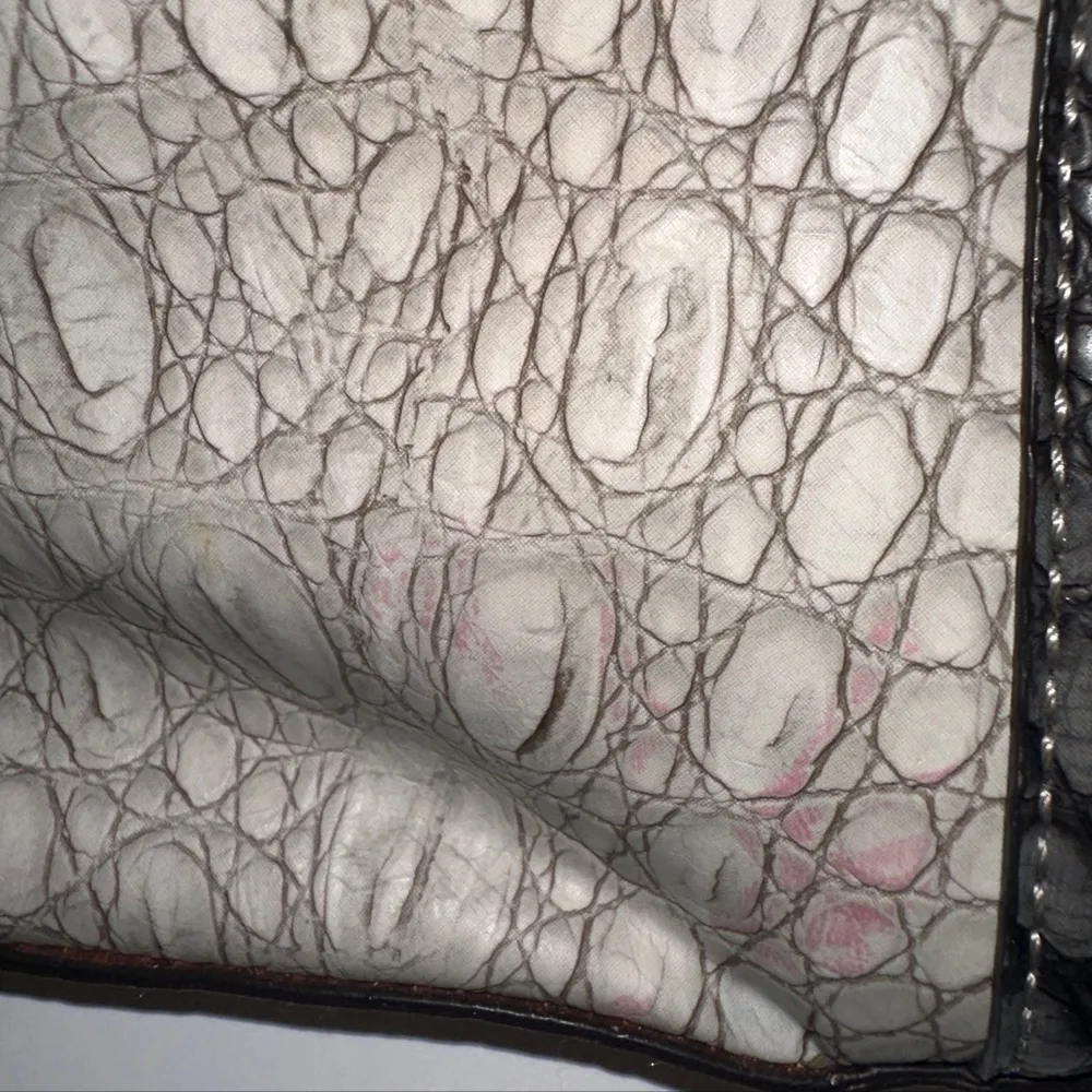 Guess Rhonda Croc Tote Bag Laptop Work Bag Ivory Gray And Mustard - Image 9