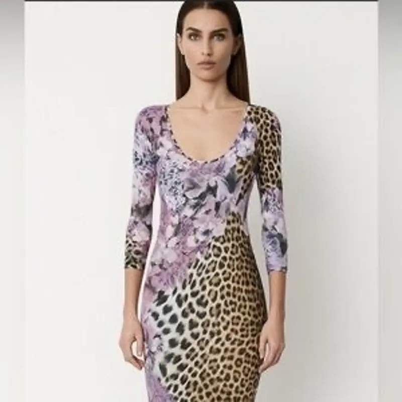 Just Cavalli Roberto Cavalli Y2k Mini Dress Size XL Animal Print Floral 90s Euro - Image 9