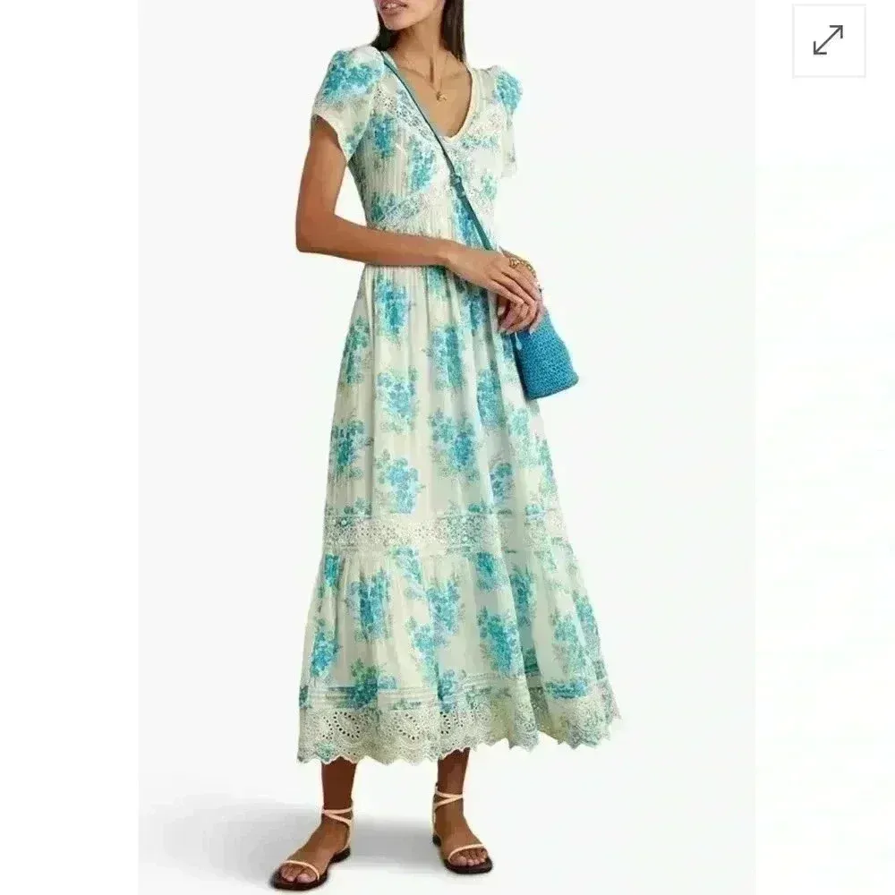 NWT LOVESHACKFANCY Galil floral broderie anglaise cotton midi dress turquoise 00 - Image 2