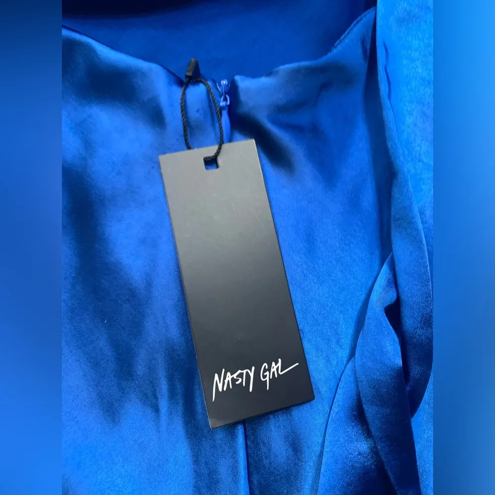 NWT nasty gal knot halter neck satin midi dress cobalt blue 6 - Image 14