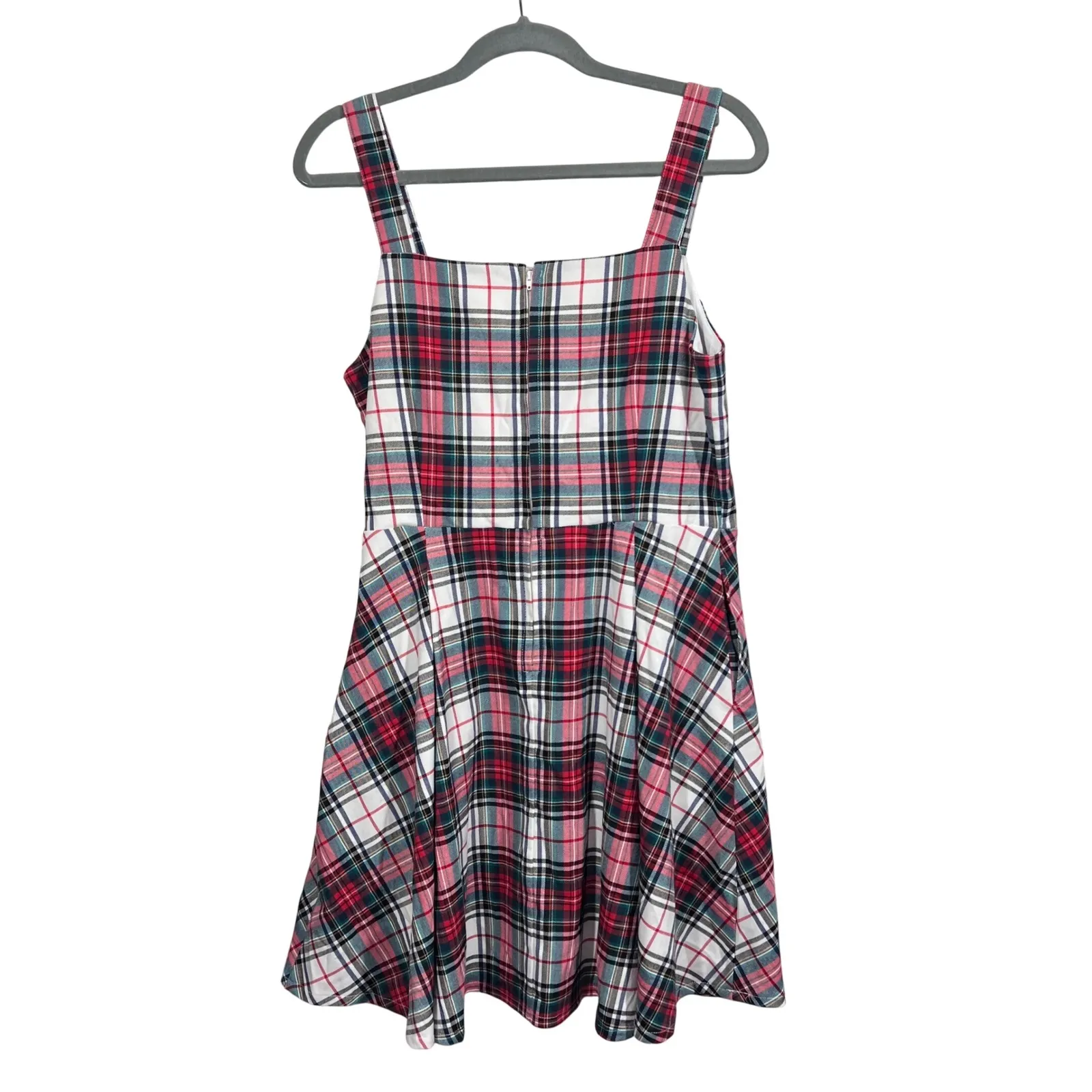 Copper Key Plaid Pinafore Dress Women's Red Green White Square Neck A-line Large - Image 3