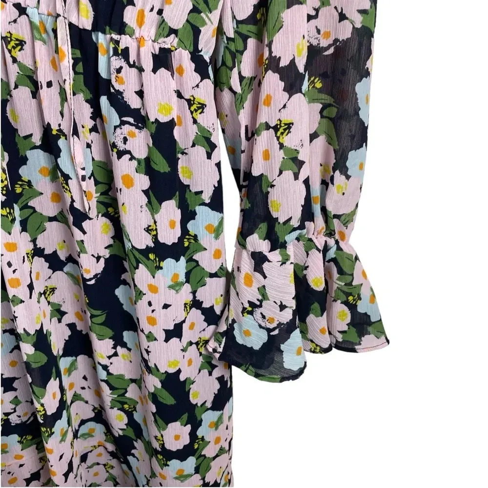 J. Crew Mercantile Drapey Floral Tie-Front Dress in Blue/Purple Size XS - Image 11