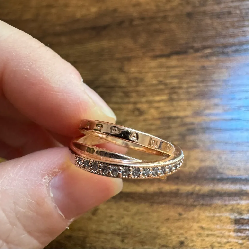 Pandora Crossover Pavé Triple Band Ring 14k Rose Gold Plating Size 4.5 - Image 8