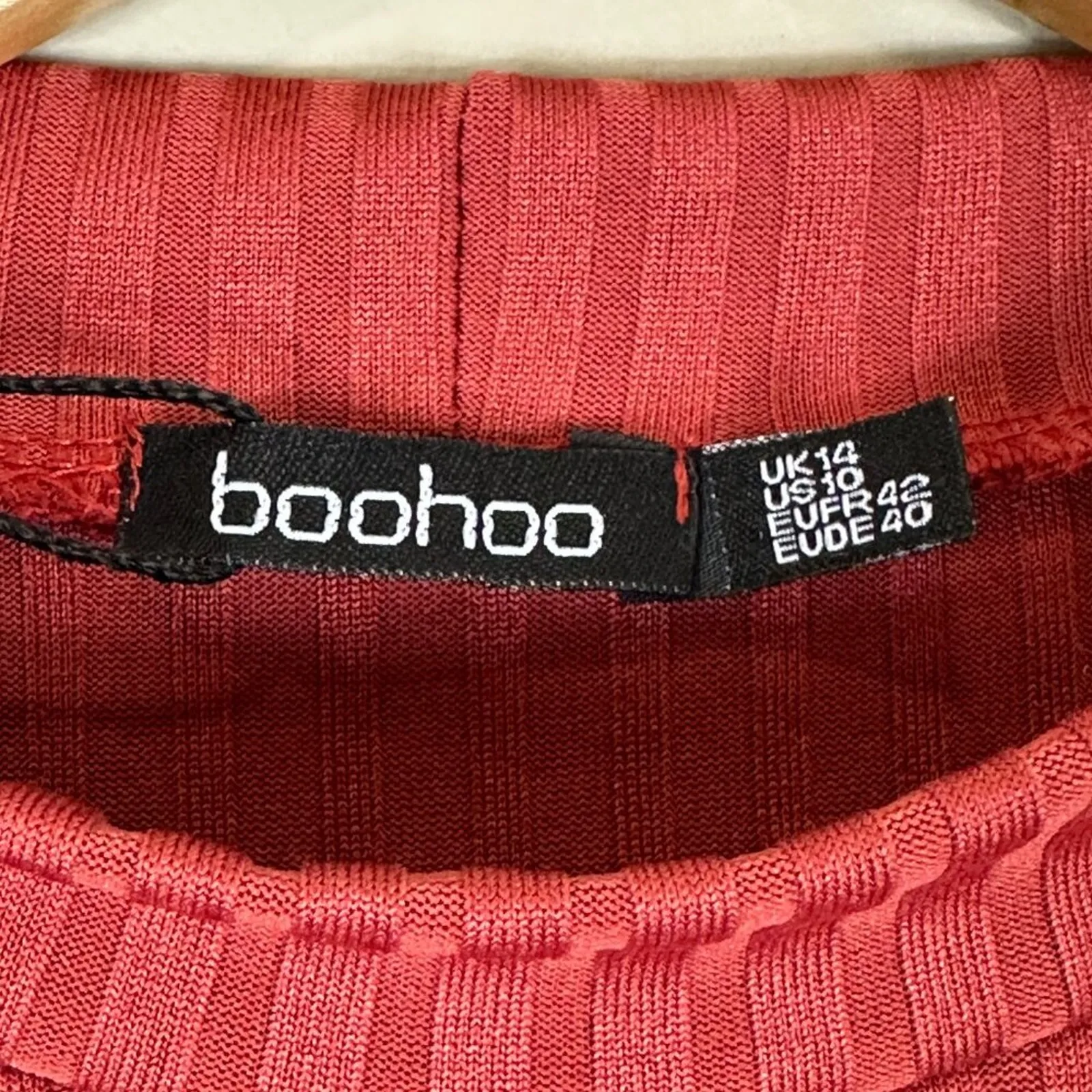 NWT Boohoo Midi Dress Womens 10 Chestnut Red Ribbed Mock Neck Bodycon Minimalist - Image 7