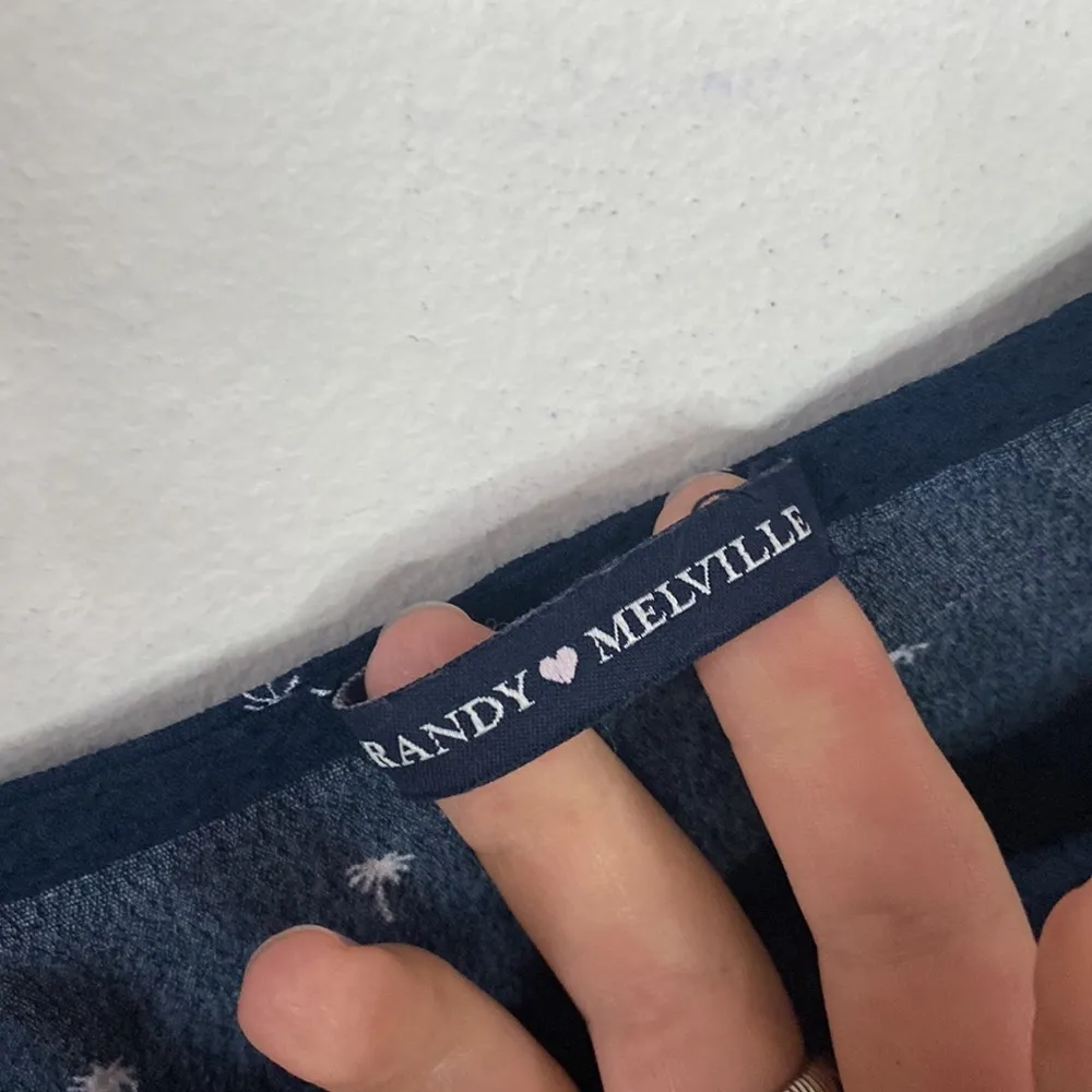 navy scattered micro palm print tie strap square neck mini dress - Image 8