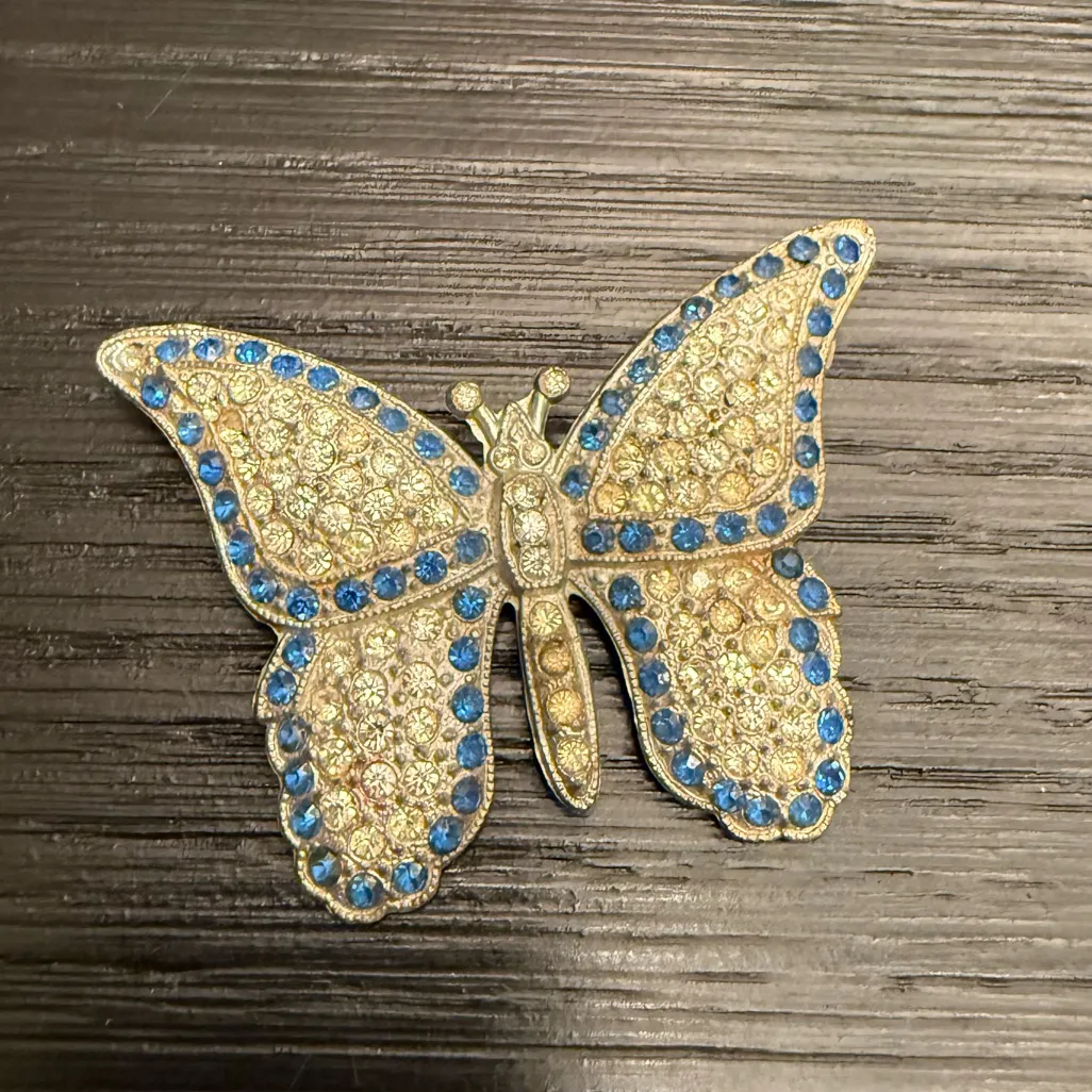 Vintage Blue & Silver Rhinestone Butterfly Brooch Vintage Butterfly Pin - Image 2