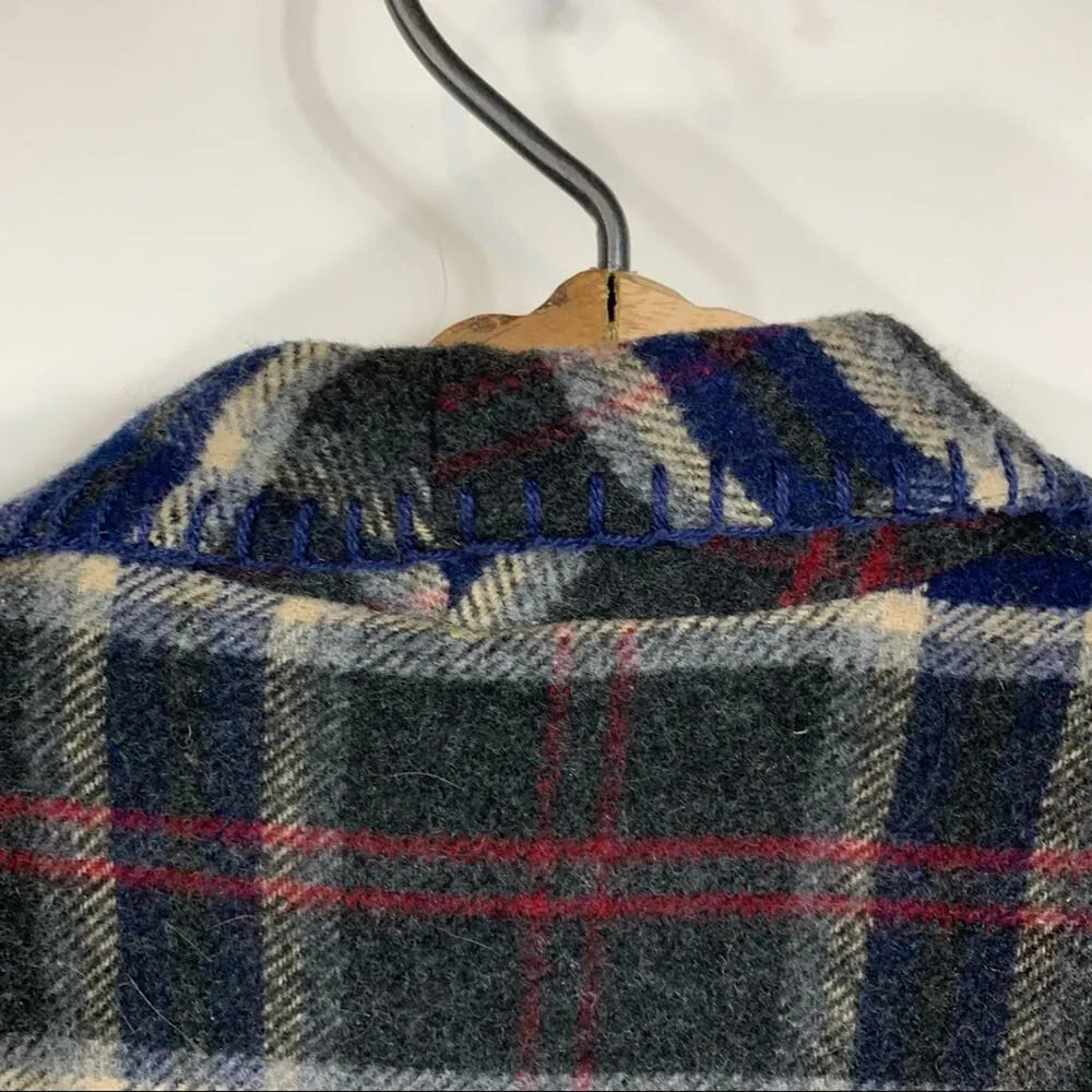 Vintage Plaid Blazer Whipstitch Detail Sz Large Western Gray - Image 8