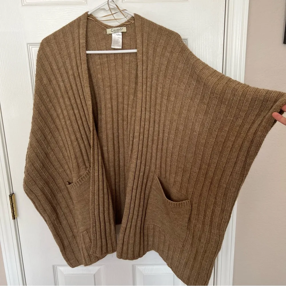 COCOGIO Italy Tan Poncho Cardigan Sweater Wool Alpaca Blend Open Front Pockets Size undefined - Image 2