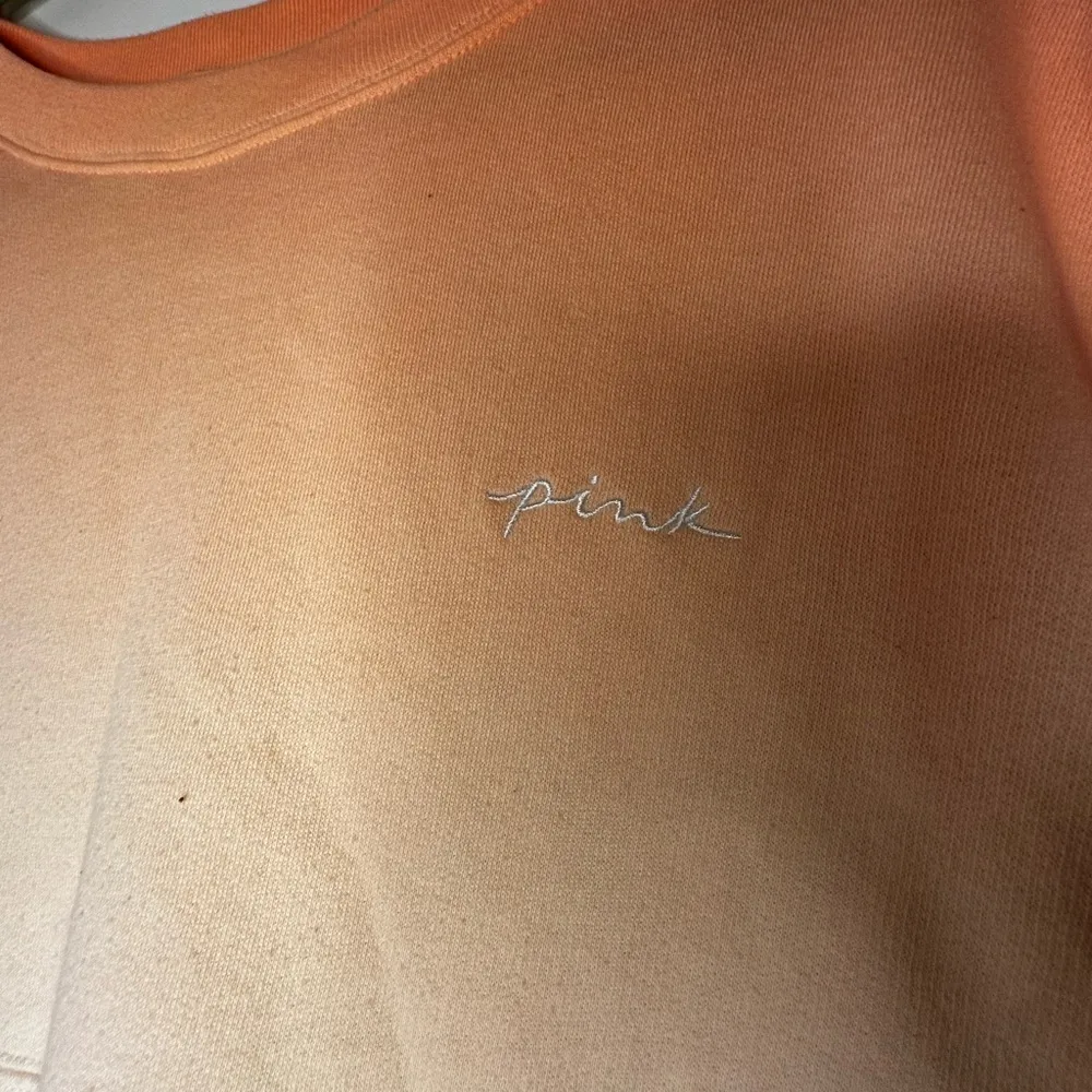 Victorias Secret Pink Varsity Crew Pullover. Ombré Orange/White. Love Pink. LG. - Image 2
