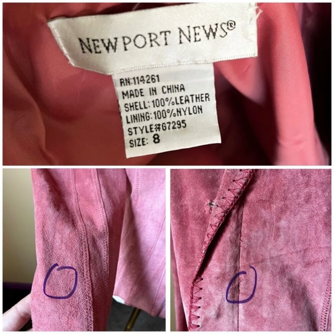 Vintage Pink Suede Peplum Jacket Whipstitch Detail 90s Feminine Fit Size‎ 8 - Image 7