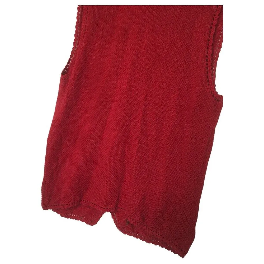 Napa Valley Womens S Knit Embroidered Crochet Button Vest Granny Cottagecore Red - Image 9
