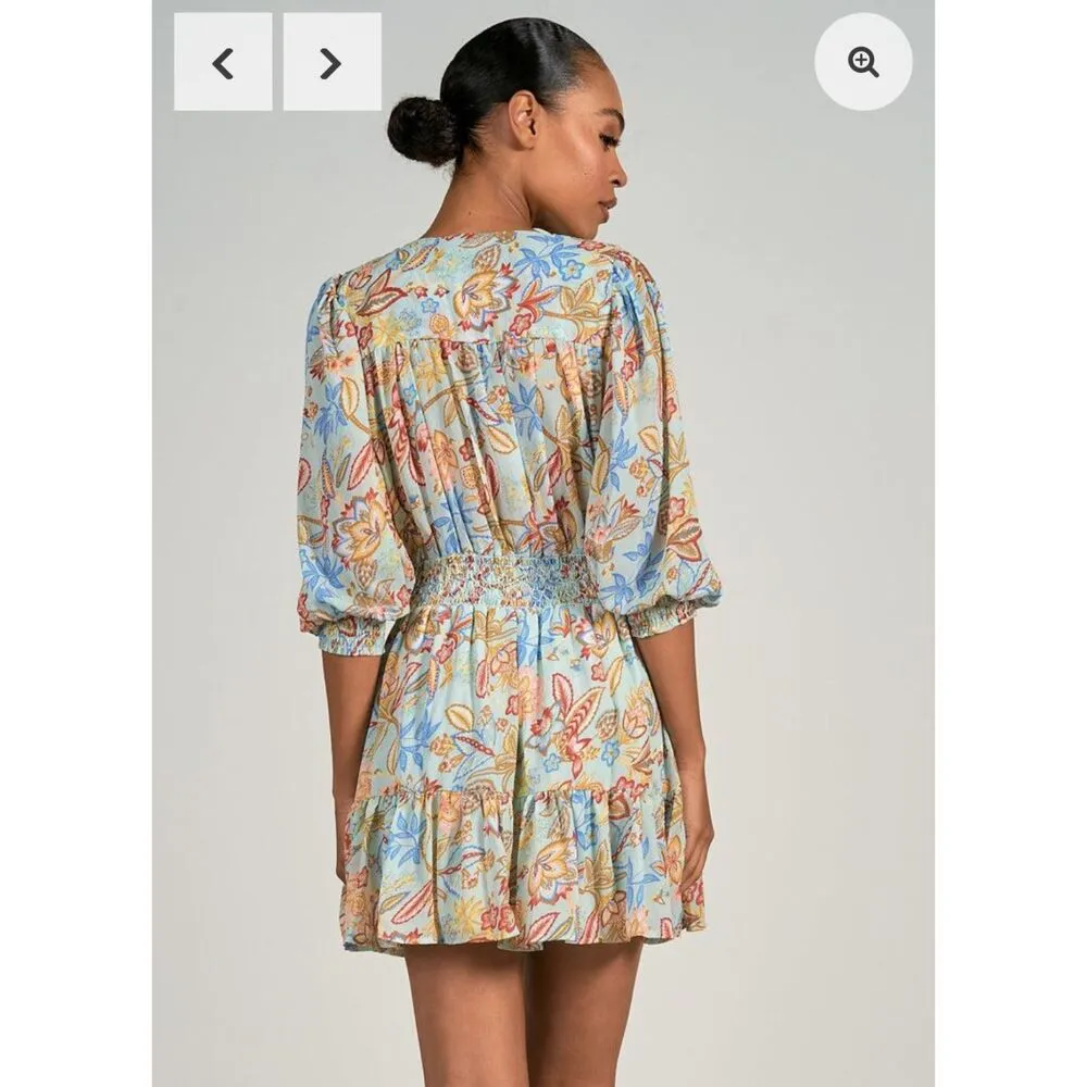 Elan Melrose Fit & Flare Mini Dress Womens Sz M 3/4 Sleeve Vacation Tropical - Image 8