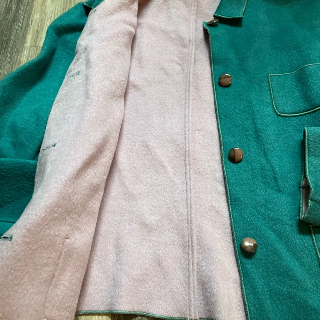 Harve Benard Soft Felt Collared Teal Blazer Size Medium Purple Lining - Image 2