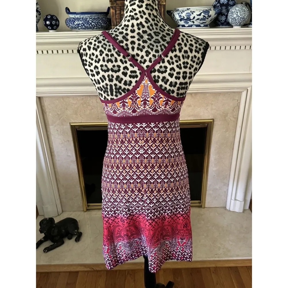 A-Line Dress Empire Purple Geometric Halter Neck Size XS Knee Length GG - Image 3