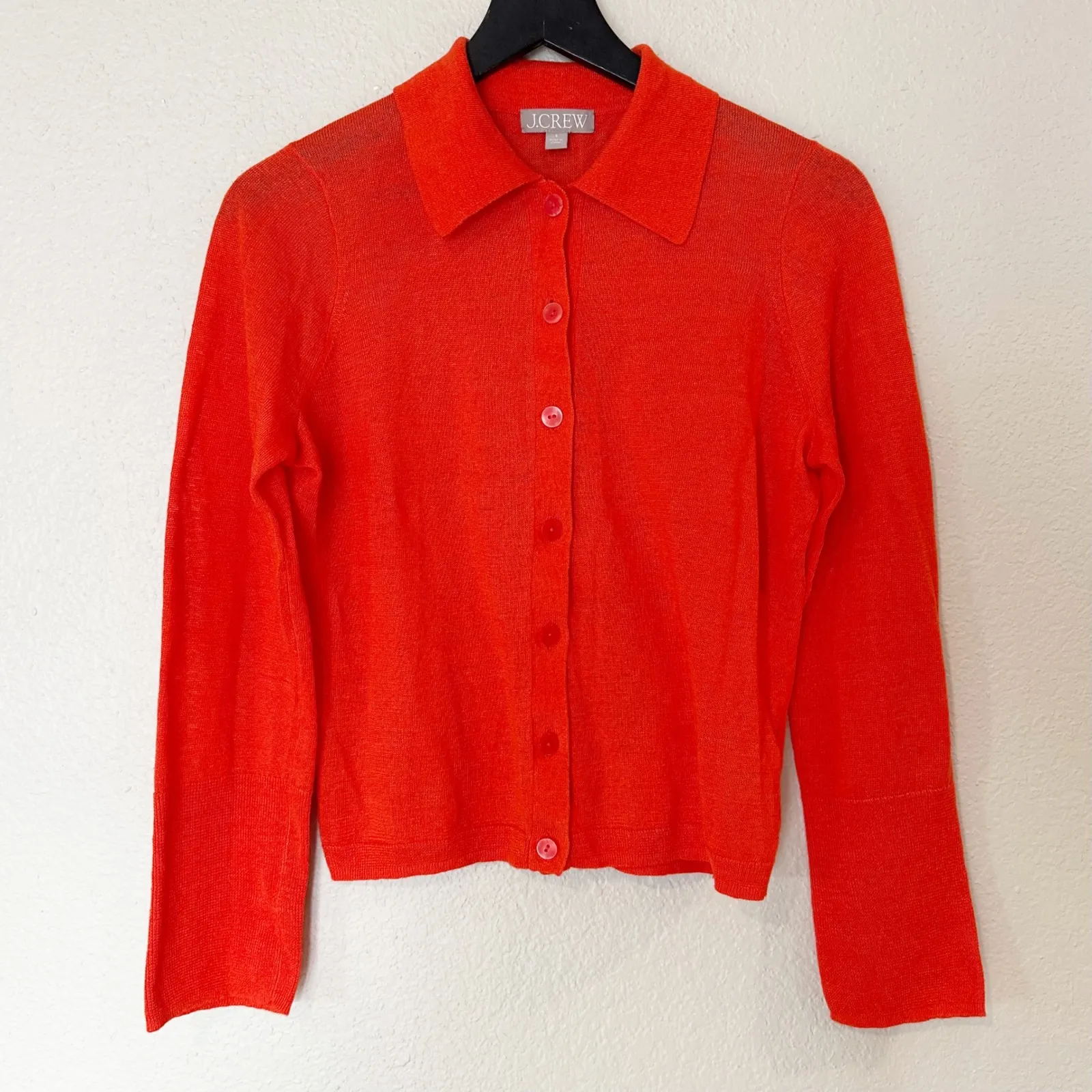 J. Crew Orange Button Up Collared Cardigan Sweater Lightweight Linen Womens Sm - Image 2