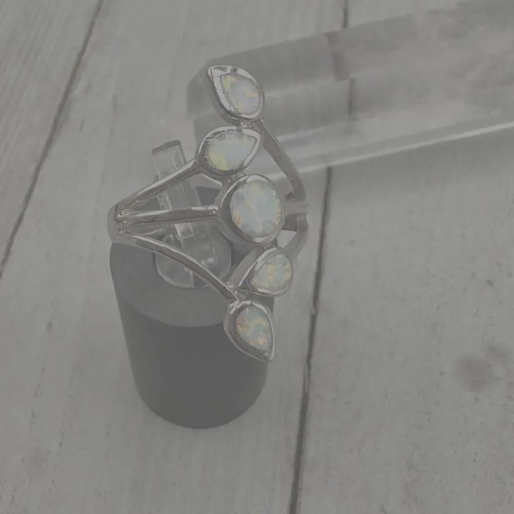 Sterling Silver Lab Opal Ring Size 8 Silver - Image 4