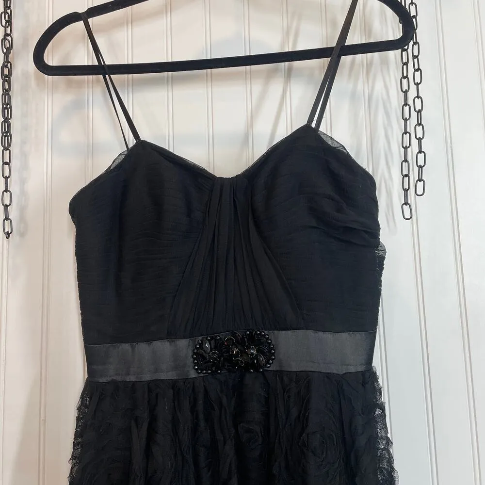 Adrianna Papell Black V-Neck Pleat Bodice Rosette Ball Gown Dress Size 4 - Image 5